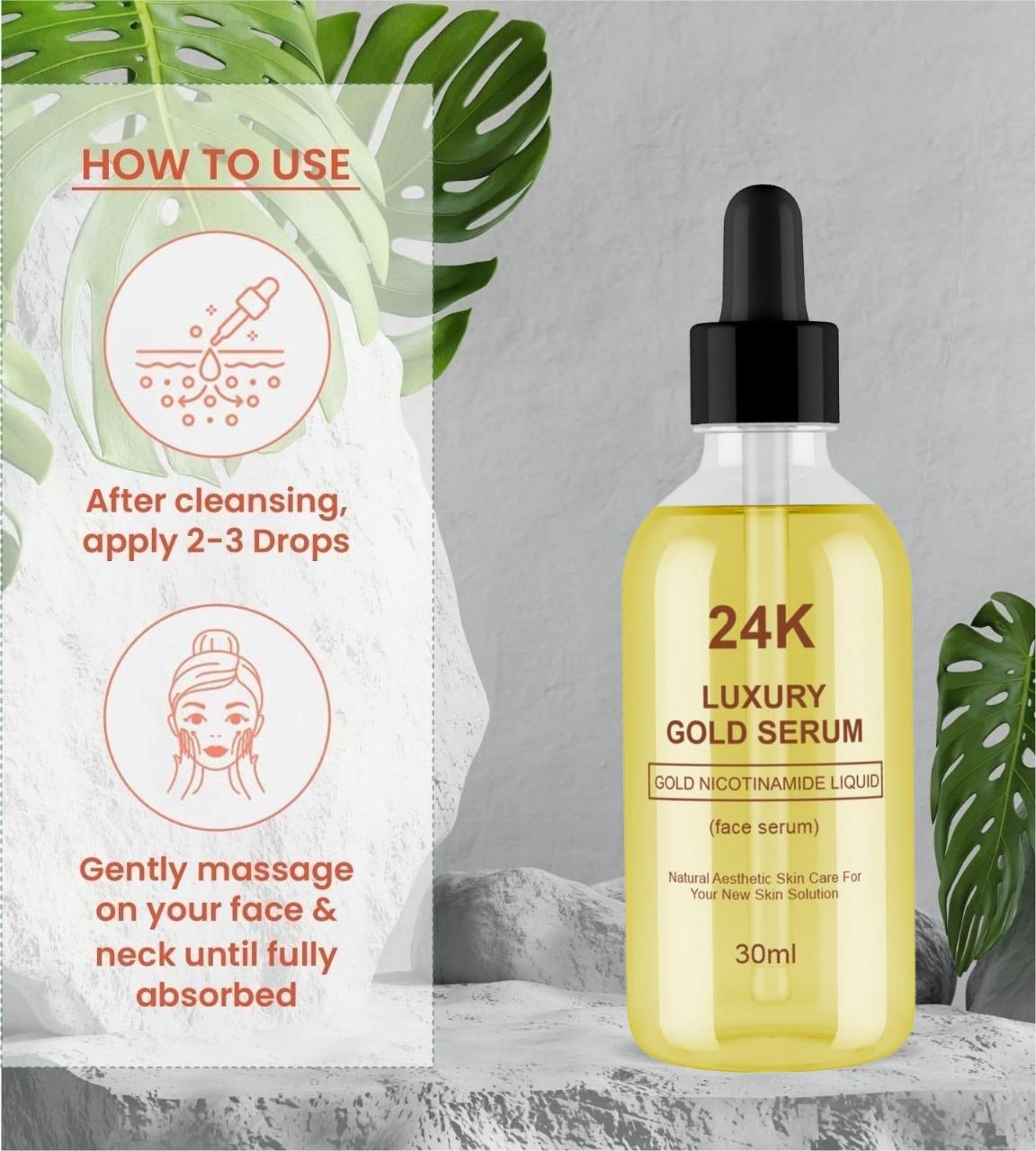 24K Luxury Gold Face Serum (Pack of 2) – Brightening & Anti-Aging Skin Serum with Gold Nicotinamide | Hydrating & Glowing Face Serum for All Skin Types (30ml Each