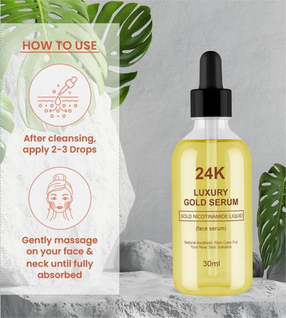 24K Luxury Gold Face Serum (Pack of 2) – Brightening & Anti-Aging Skin Serum with Gold Nicotinamide | Hydrating & Glowing Face Serum for All Skin Types (30ml Each
