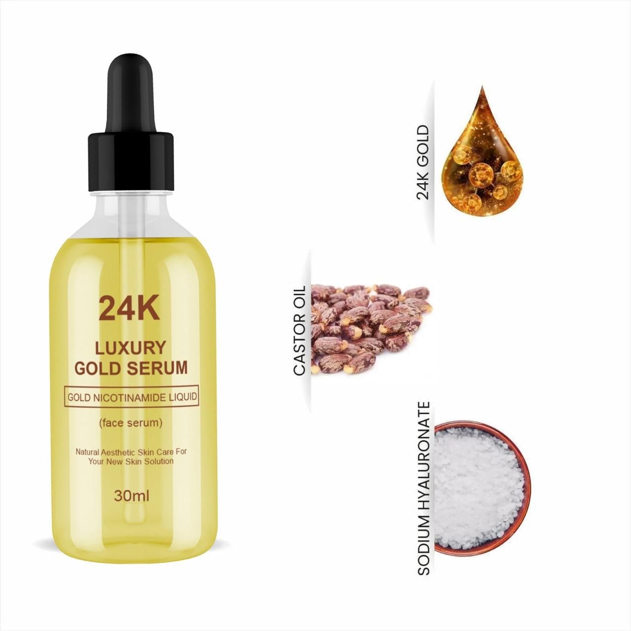 24K Luxury Gold Face Serum (Pack of 2) – Brightening & Anti-Aging Skin Serum with Gold Nicotinamide | Hydrating & Glowing Face Serum for All Skin Types (30ml Each