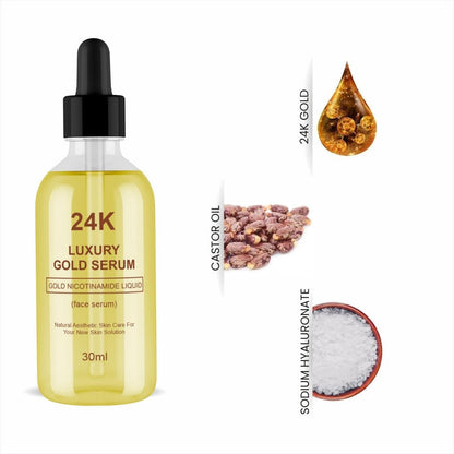 24K Luxury Gold Face Serum (Pack of 2) – Brightening & Anti-Aging Skin Serum with Gold Nicotinamide | Hydrating & Glowing Face Serum for All Skin Types (30ml Each