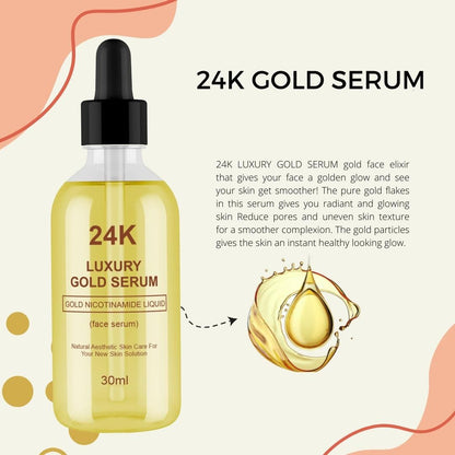 24K Luxury Gold Face Serum (Pack of 2) – Brightening & Anti-Aging Skin Serum with Gold Nicotinamide | Hydrating & Glowing Face Serum for All Skin Types (30ml Each